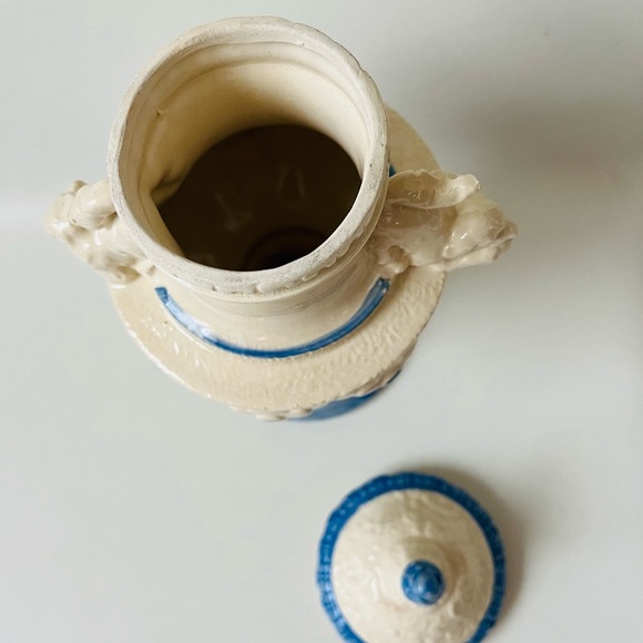 Antique Ornate Blue - White Porcelain Potpourri Lidded Jar H 9 Inch - Picture 7 of 13